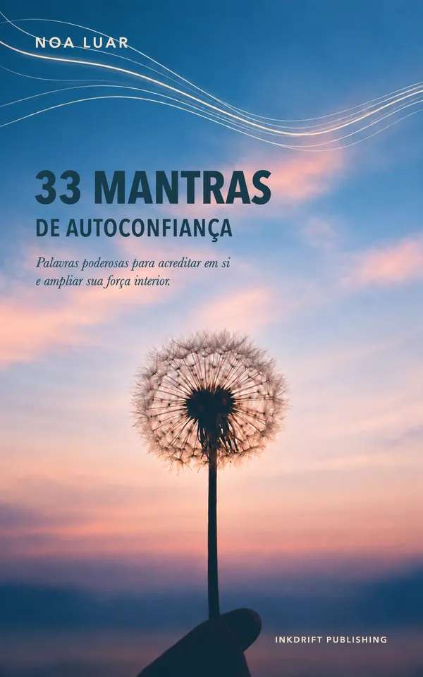 Capa de 33 Mantras de Autoconfiança: um dente-de-leão sobre um céu azul e rosado.